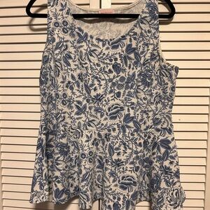 Blue Floral Peplum Tank Top
